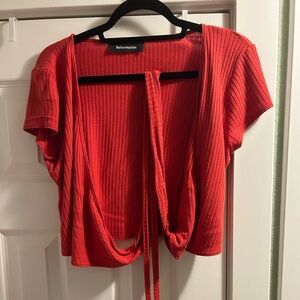 Reformation Red Ribbed Wrap Top